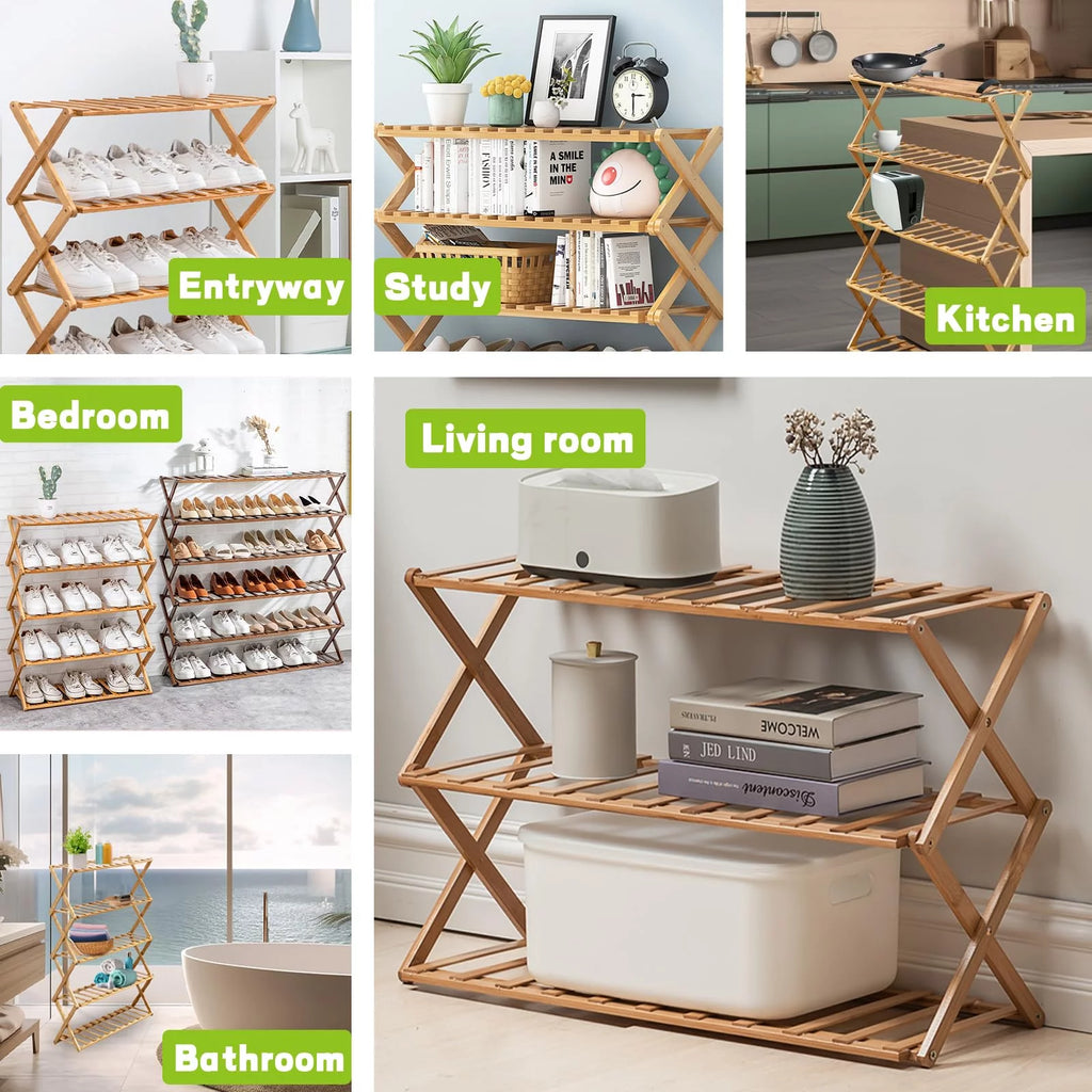 Bamboo 4-Tier Folding Shoe Rack O305