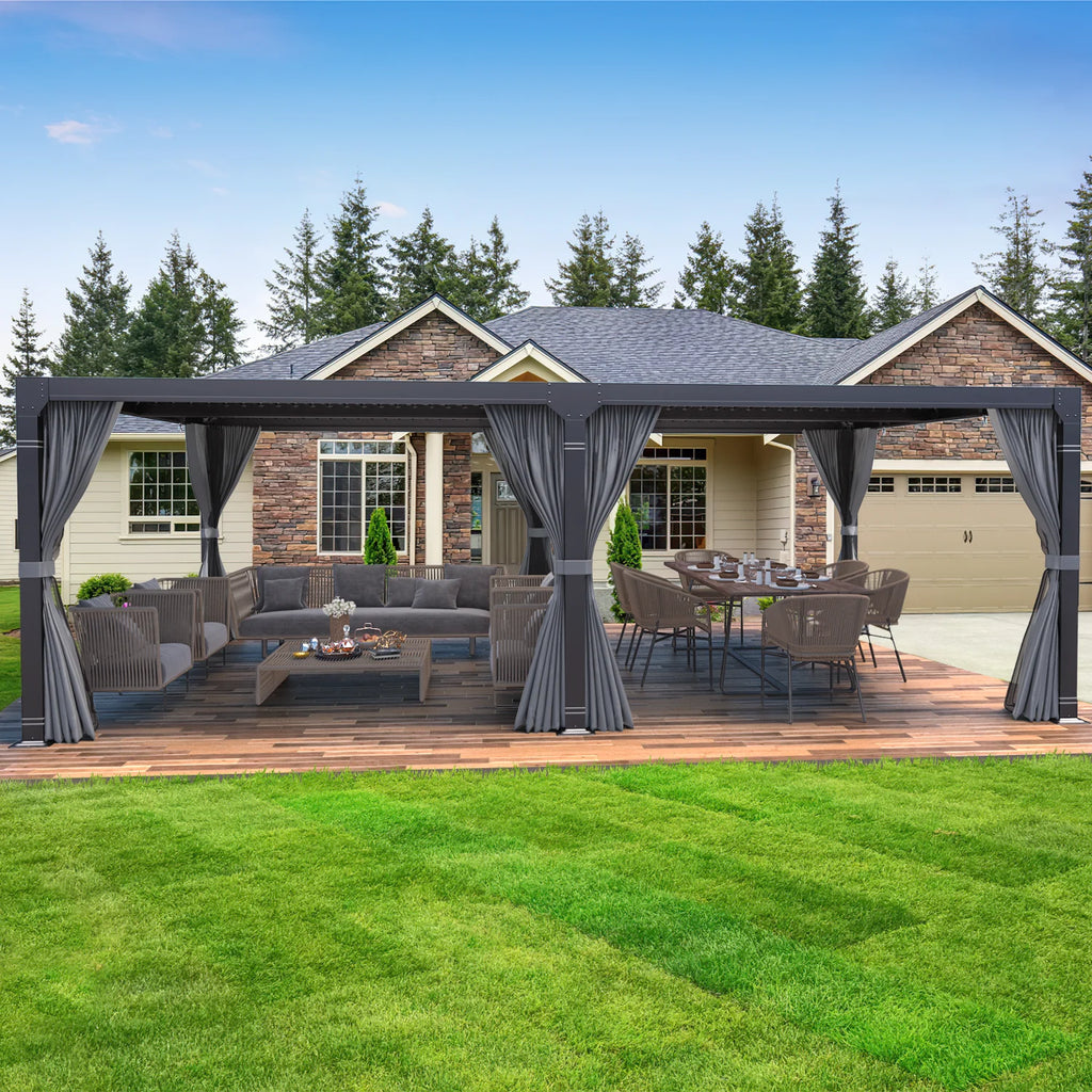 12'x20' Outdoor Louvered Pergola with Adjustable Aluminum Roof Q82074