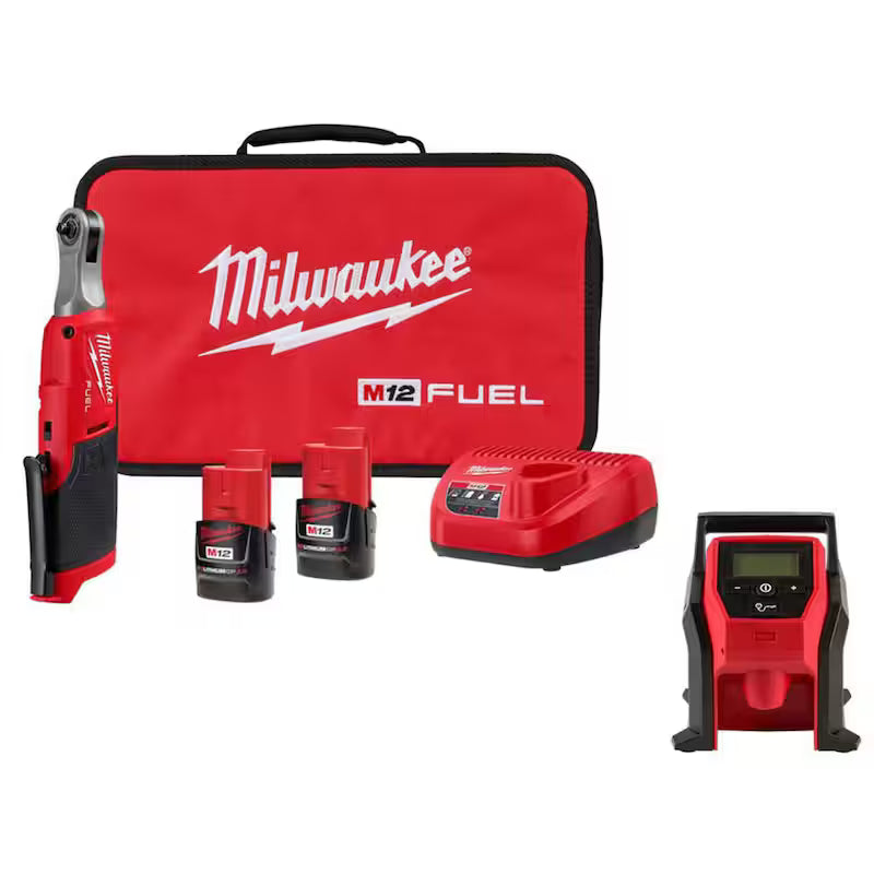 12V Lithium-Ion Brushless Cordless 1/4 in. Ratchet Kit with Compact Inflator R46717