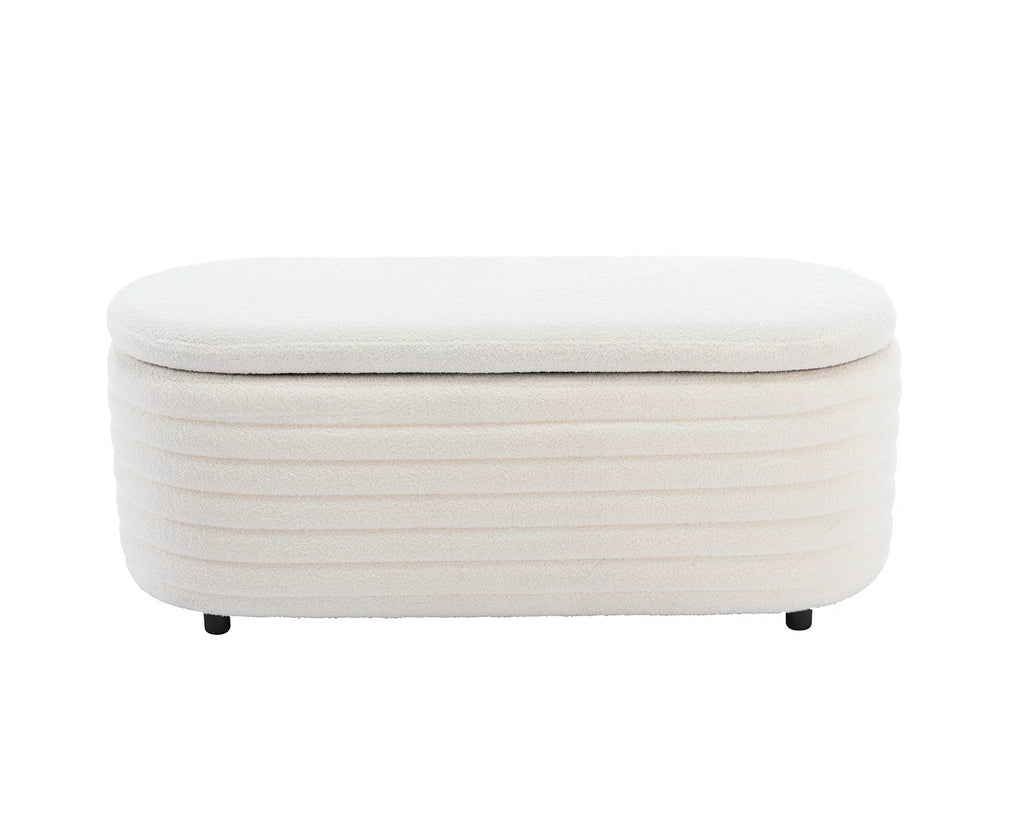 White Upholstered Faux Fur Storage Ottoman Bench L362