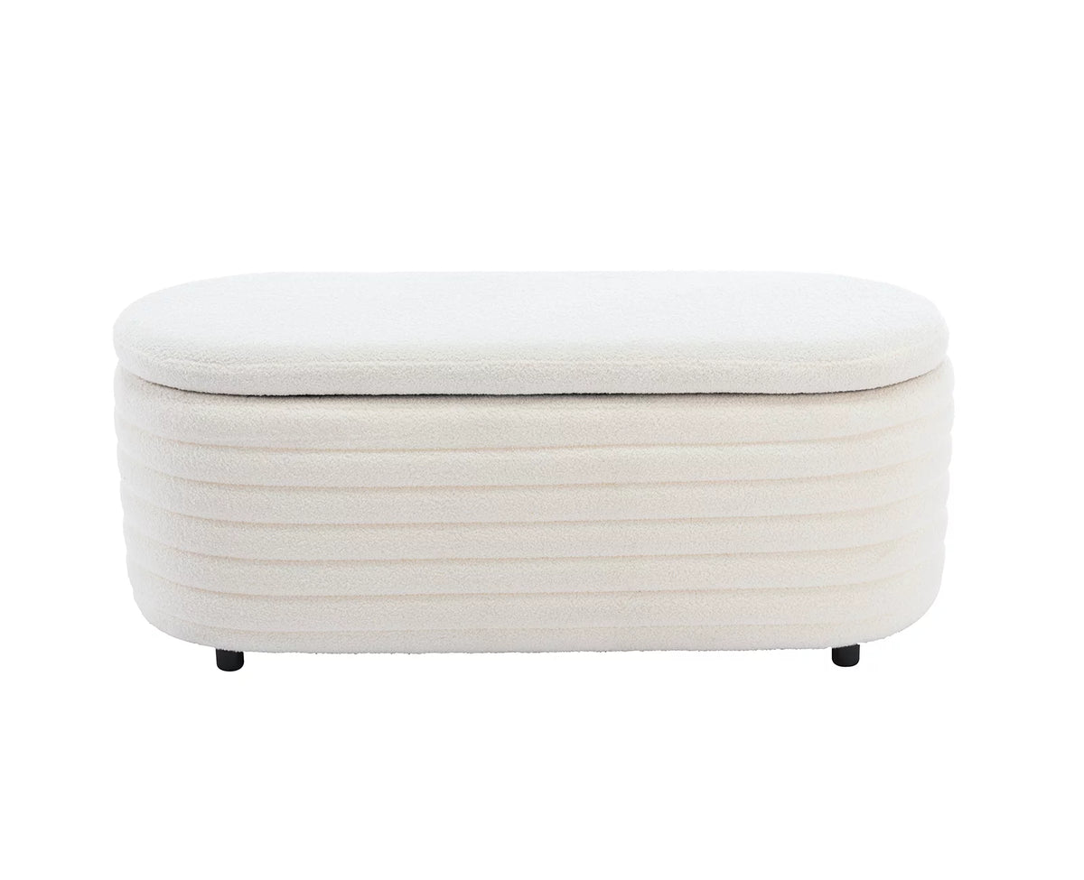 White Upholstered Faux Fur Storage Ottoman Bench L362