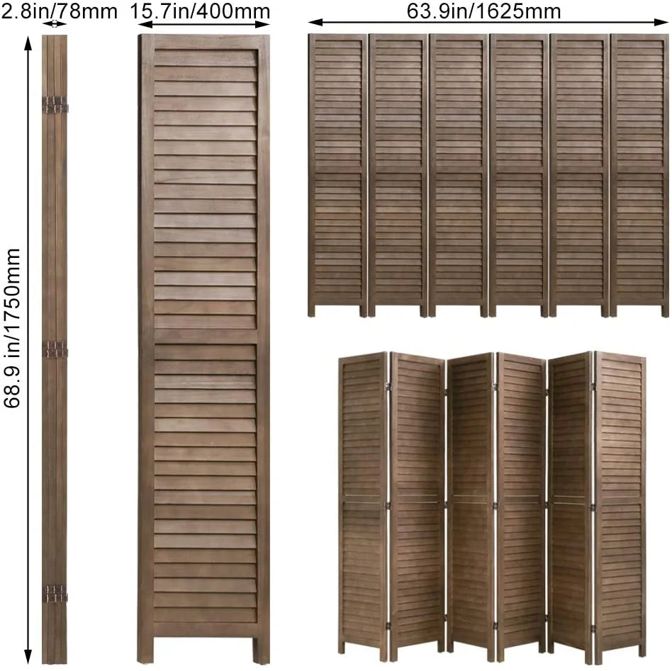 Light Brown Wood 6 Panel Room Divider B740