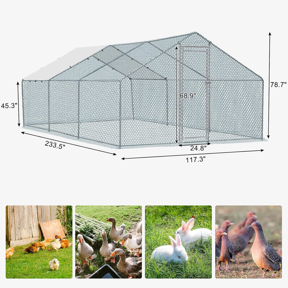 20 x 10 ft Metal Chicken Coop with Waterproof Cover H580705