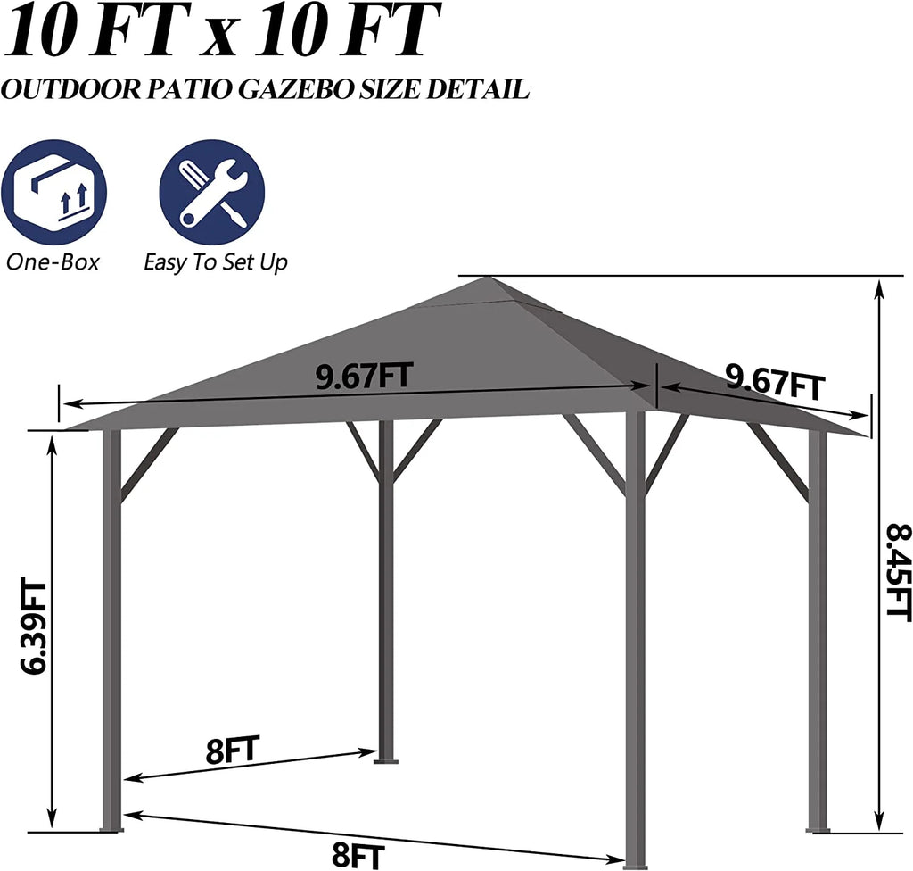 10×10FT Outdoor Patio Gazebo with Vented Polyester Roof, Powder-Coated Aluminum Frame M1802
