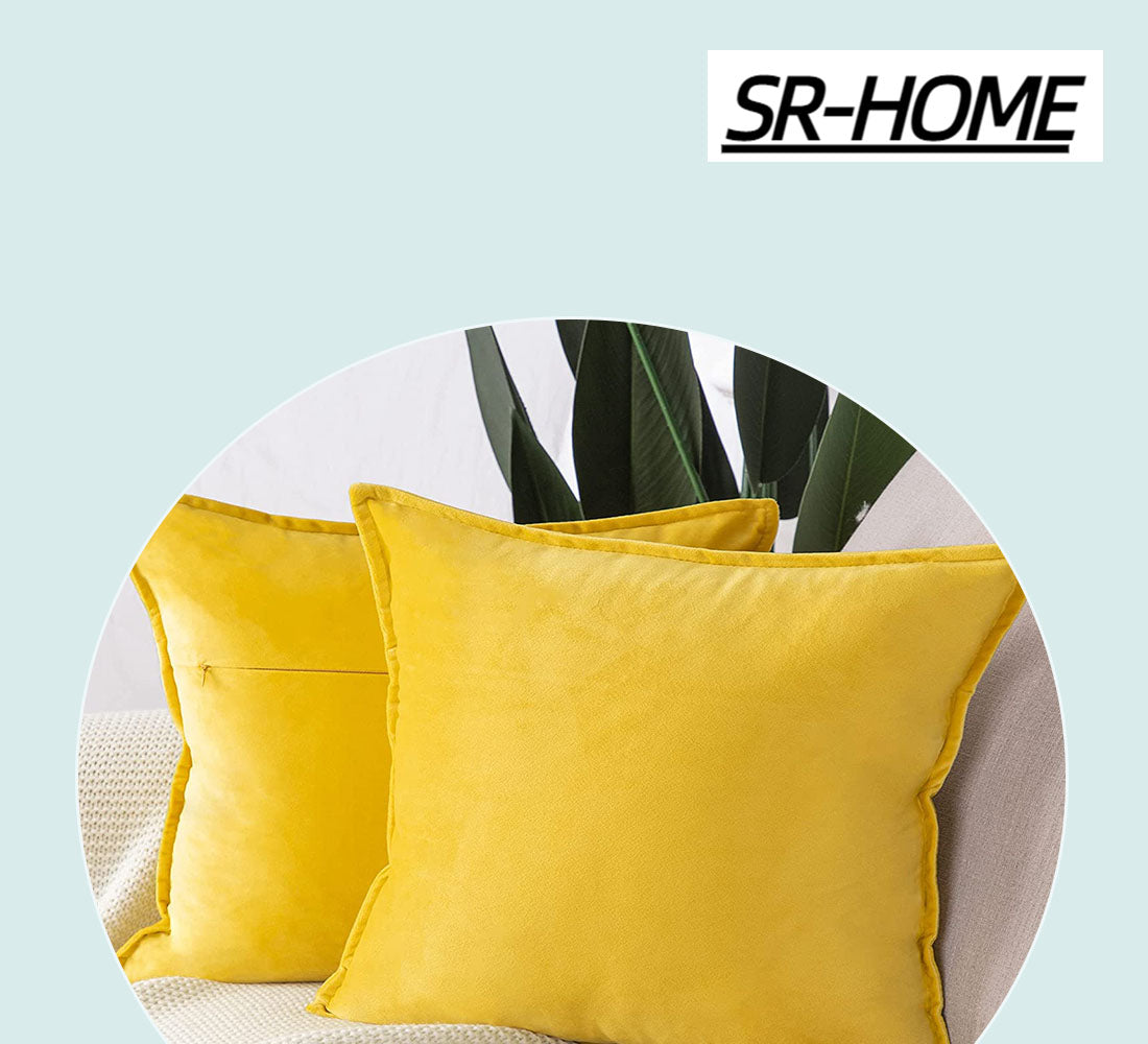 Set of 2 Velvet Decorative Throw Pillow Covers Square with Fringe Cushion Case H209