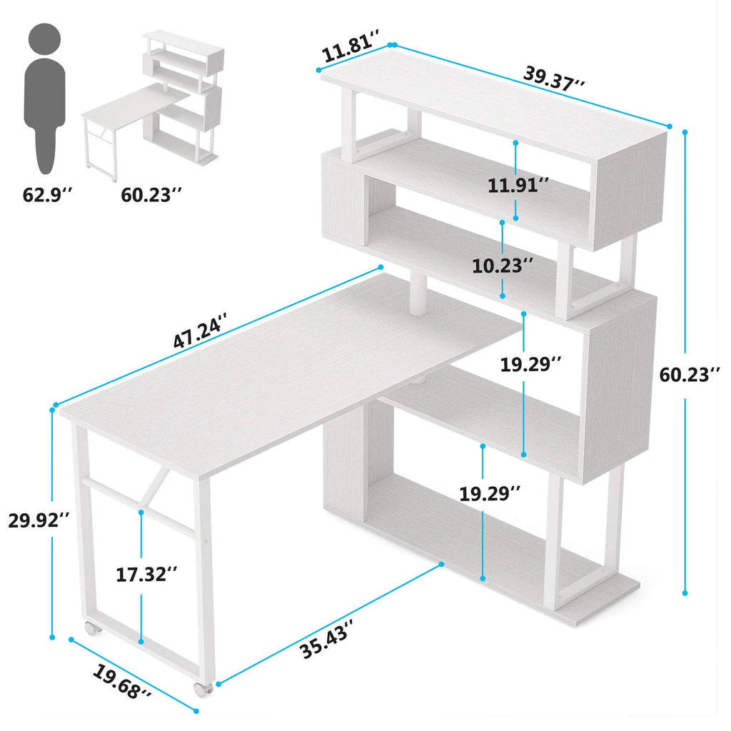 L Shaped Desk with Storage Bookshelf X1966