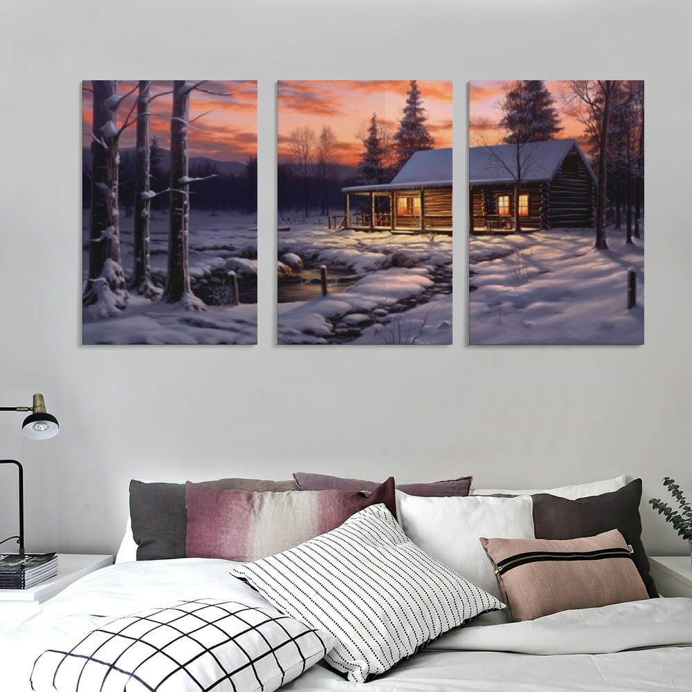 Blue Winter Rustic Canvas Wall Art 12''x16''X3 Panels V988314
