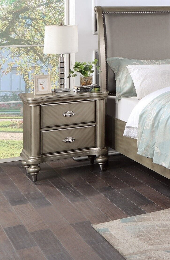 Grey 4pc Eastern King Size Bedroom Furniture Set with Dresser Mirror Nightstand I211404