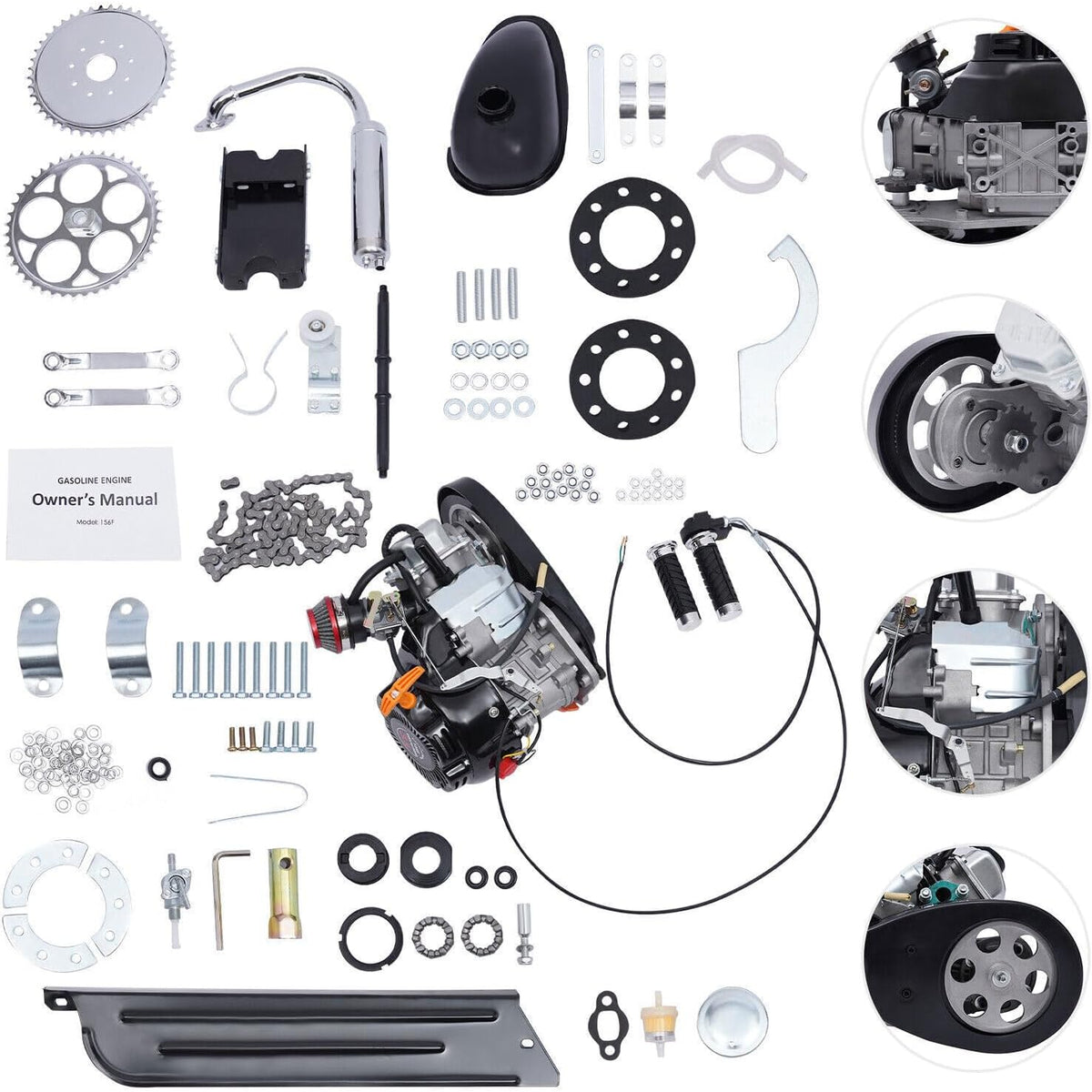 4 Stroke 100cc Single Cylinder Motor Engine Gas Motorized Bicycle DIY Kit 3HP C71266