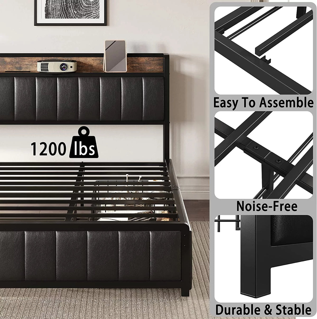 Queen Bed Frame with Storage Drawers Headboard N548