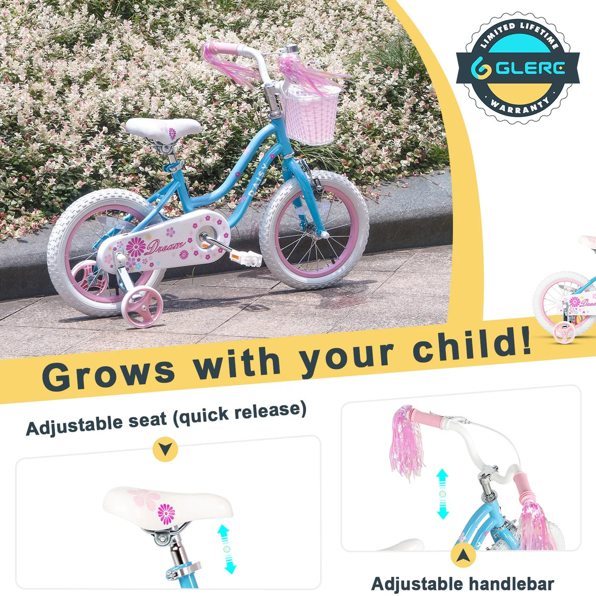 14 Inch Kids Bike with Training Wheels & Basket K764184