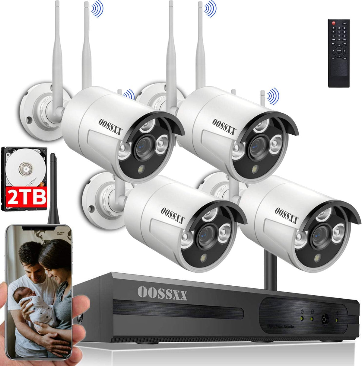 2K Wireless Security Camera System with 2TB Hard Drive, 4Pcs Outdoor Cameras M905