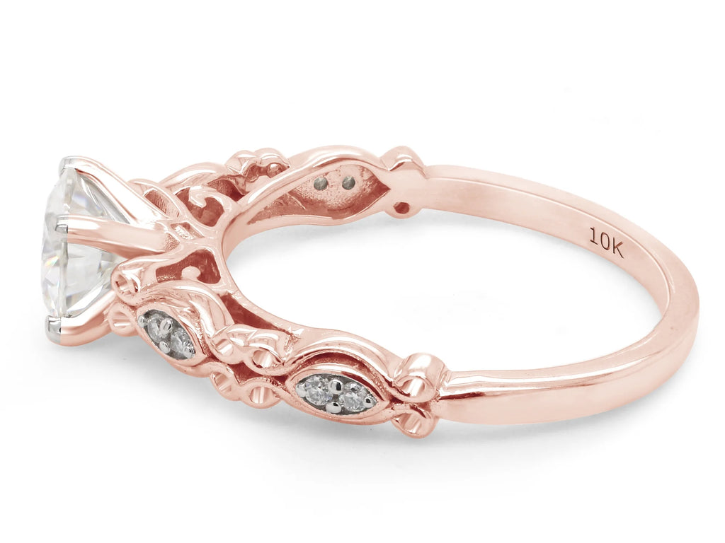 10K Solid Rose Gold Moissanite Solitaire Filigree Engagement Ring N481105