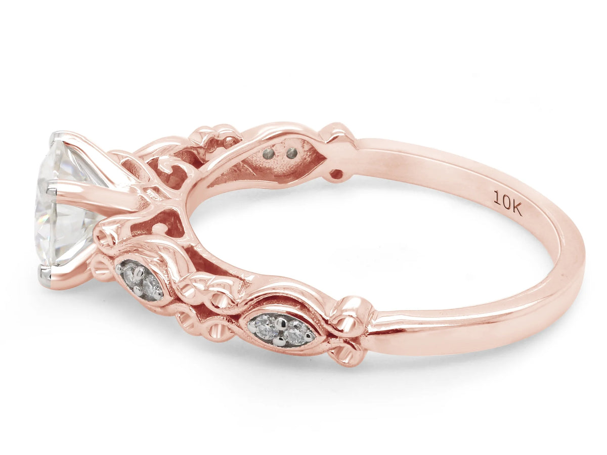 10K Solid Rose Gold Moissanite Solitaire Filigree Engagement Ring N481105
