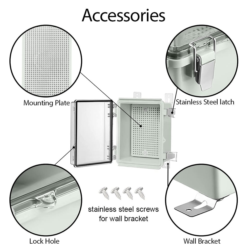 ABS Junction Box IP67 Waterproof Enclosure with Mounting Plate 5.9x3.9x2.8 inch Z43955