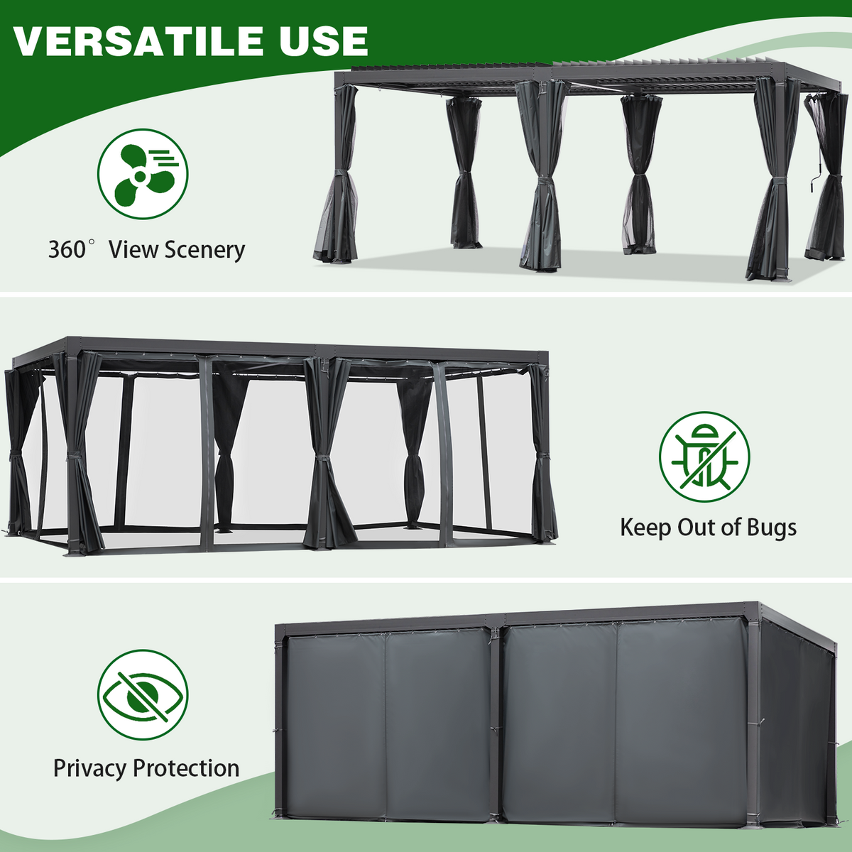 12'x20' Outdoor Louvered Pergola with Adjustable Aluminum Roof Q82074