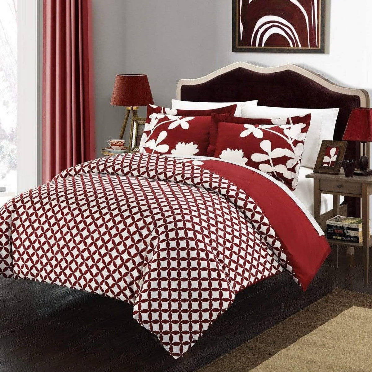 7-Piece Reversible Duvet Cover Set, Black, Queen E71491
