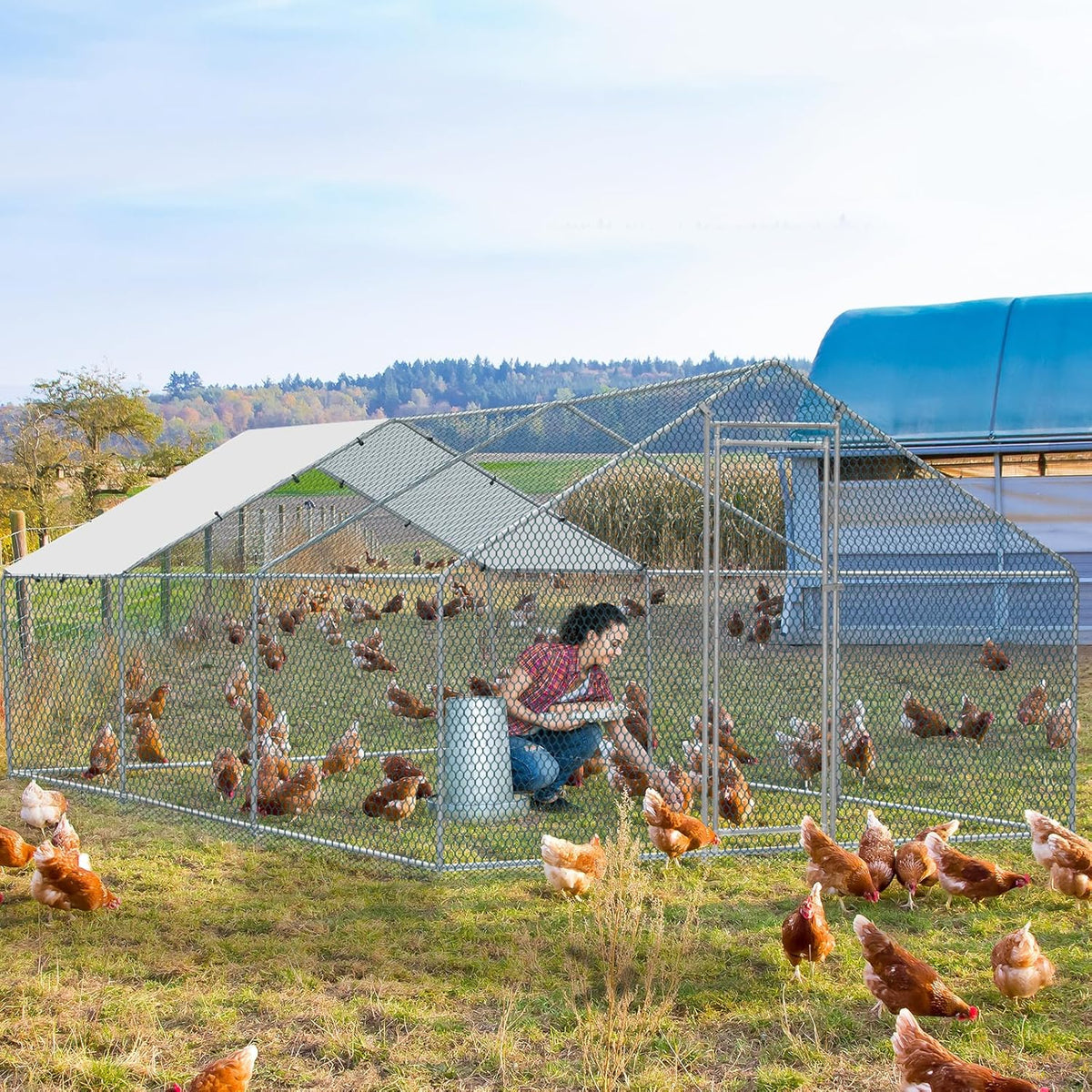 20 x 10 ft Metal Chicken Coop with Waterproof Cover H580705