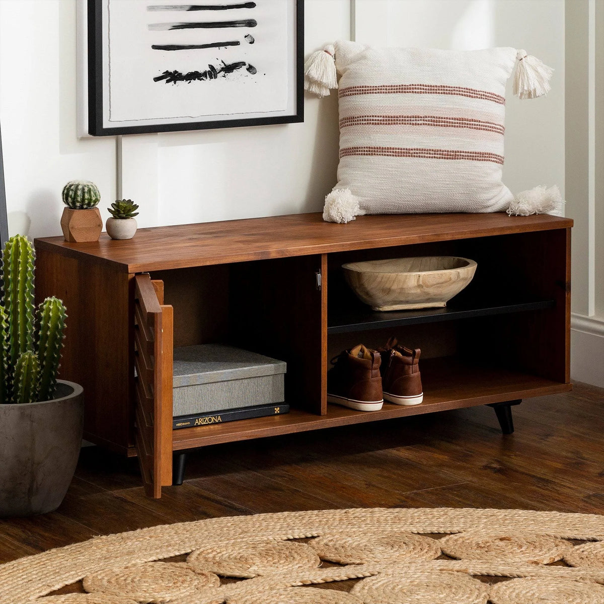 Solid Wood Storage Bench - Caramel I10045