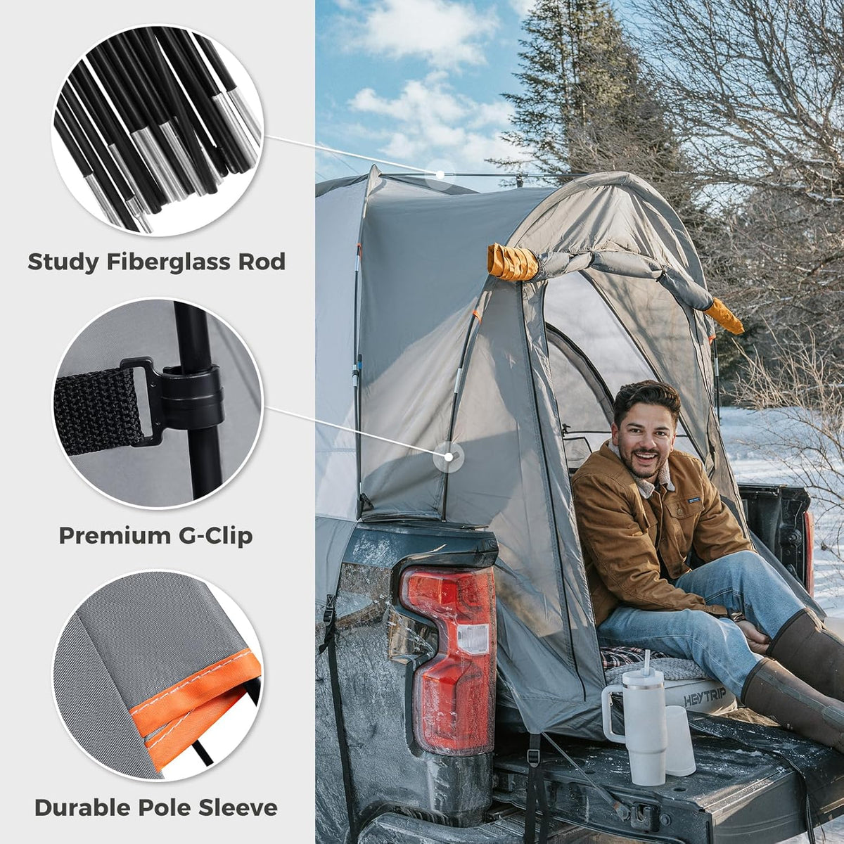 Truck Bed Tent 5.0ft-6.8ft Waterproof Double Layer 2 Person Tent C78668
