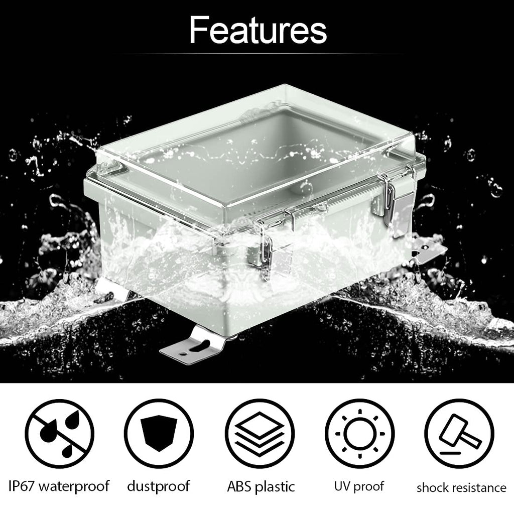 ABS Junction Box IP67 Waterproof Enclosure with Mounting Plate 5.9x3.9x2.8 inch Z43955