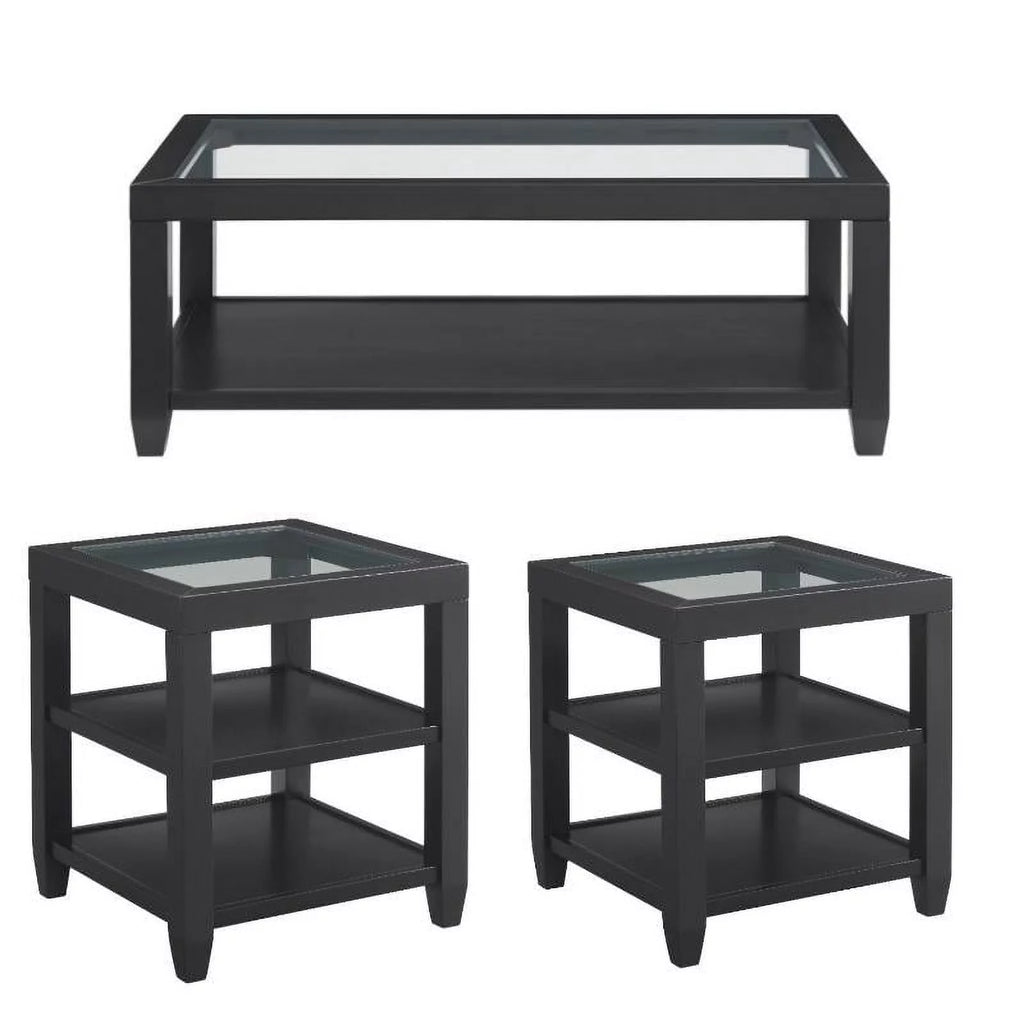 3 Piece Coffee Table and 2 End Tables in Black E89453