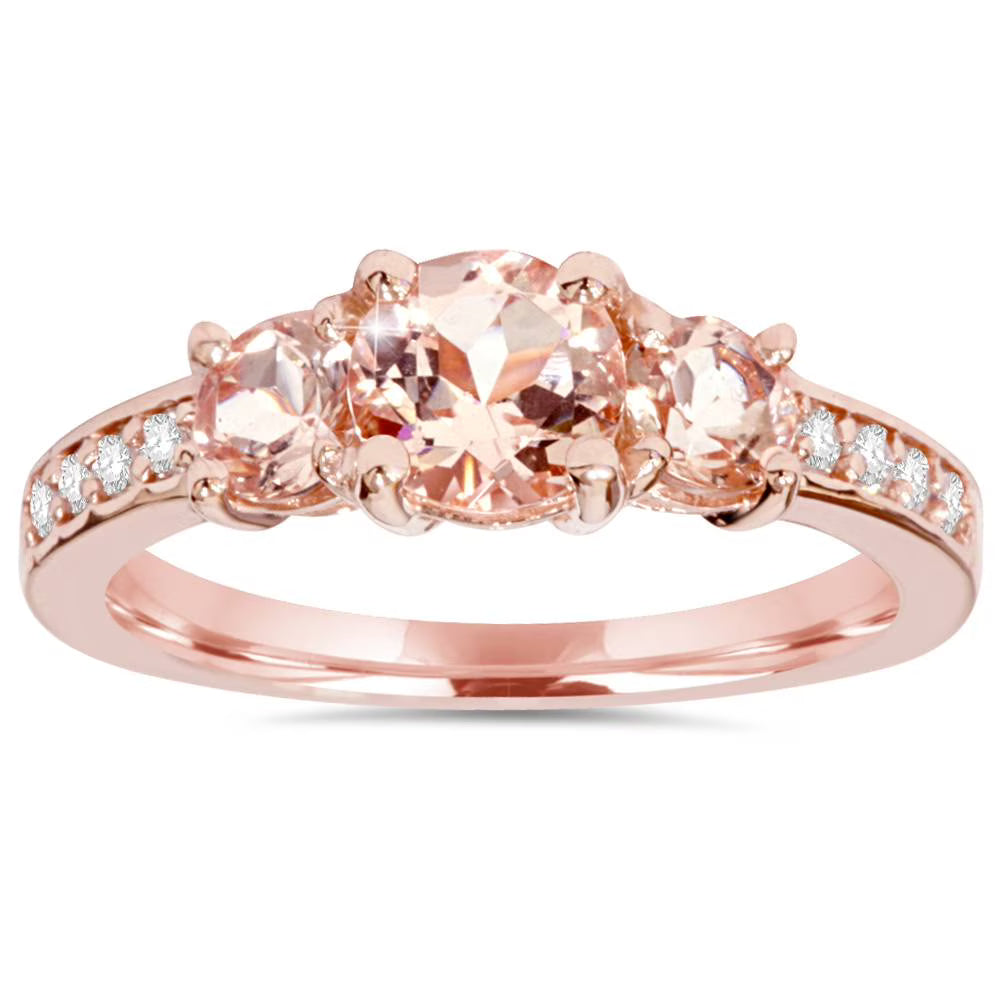 1 1/2CT Morganite & Diamond 3-Stone Engagement Ring 14K Rose Gold L232936