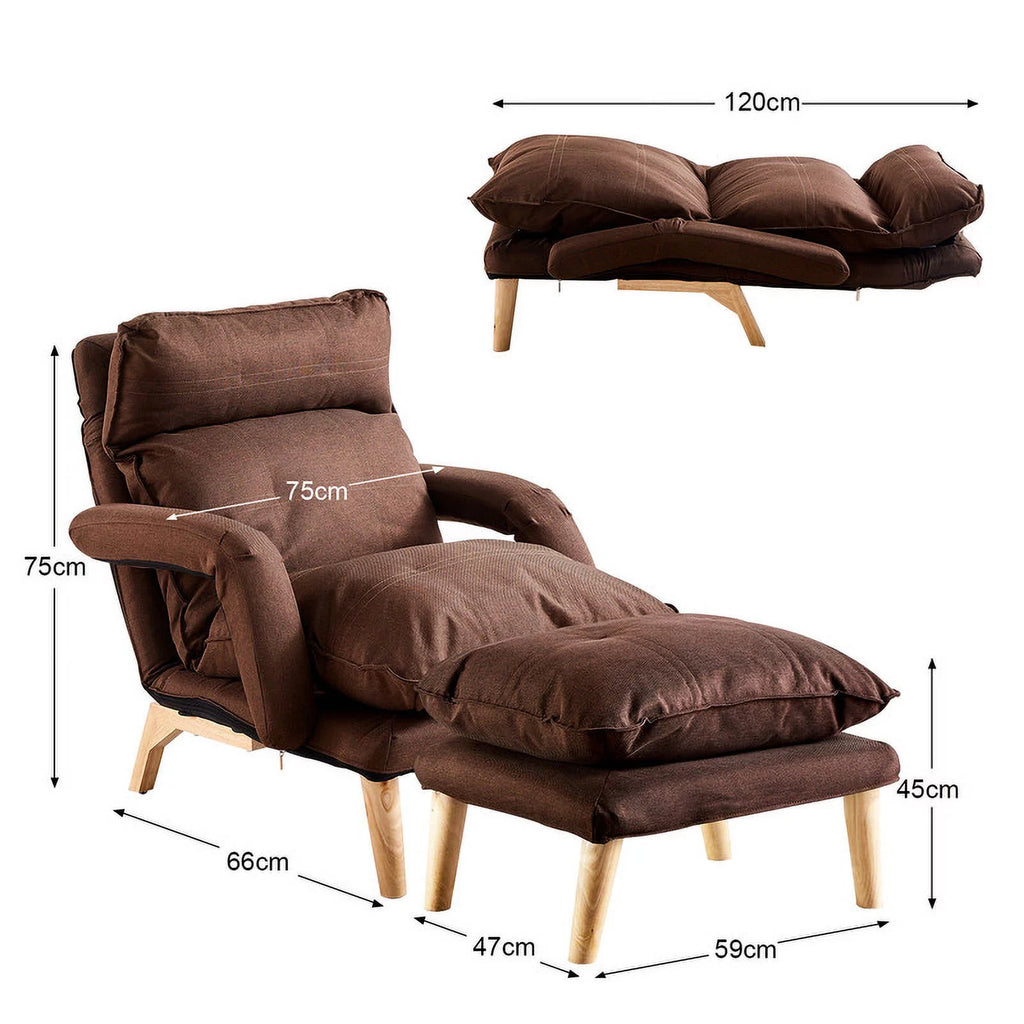 Brown Linen Accent Chair with Ottoman L843