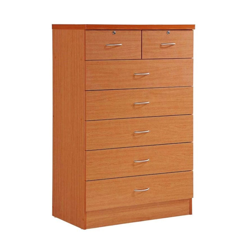 7 Drawer Wooden Dresser Chest with 2 Top Locks, Cherry R81332