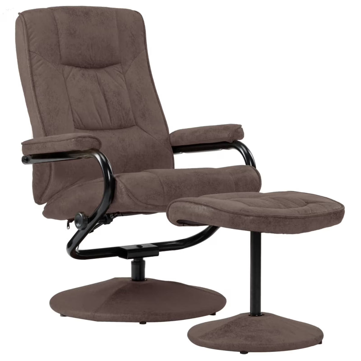 Brown Faux Suede Leather Recliner Armchair with Foot Stool E763