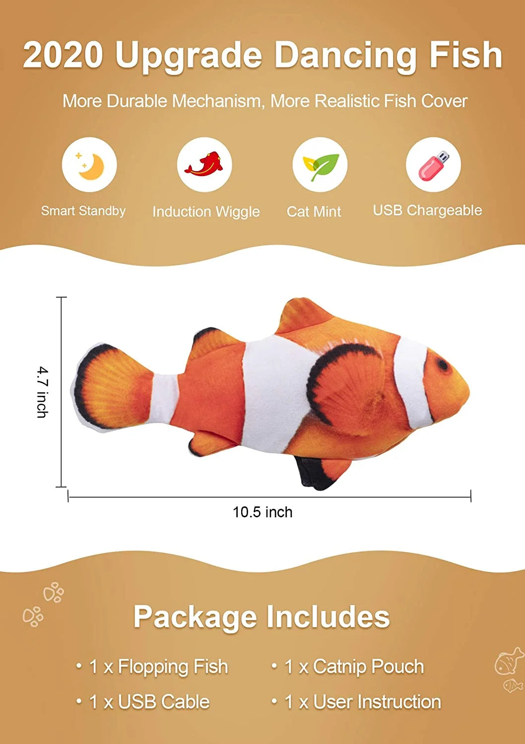 Electric Flopping Fish 10.5" Plush Cat Toy S329332