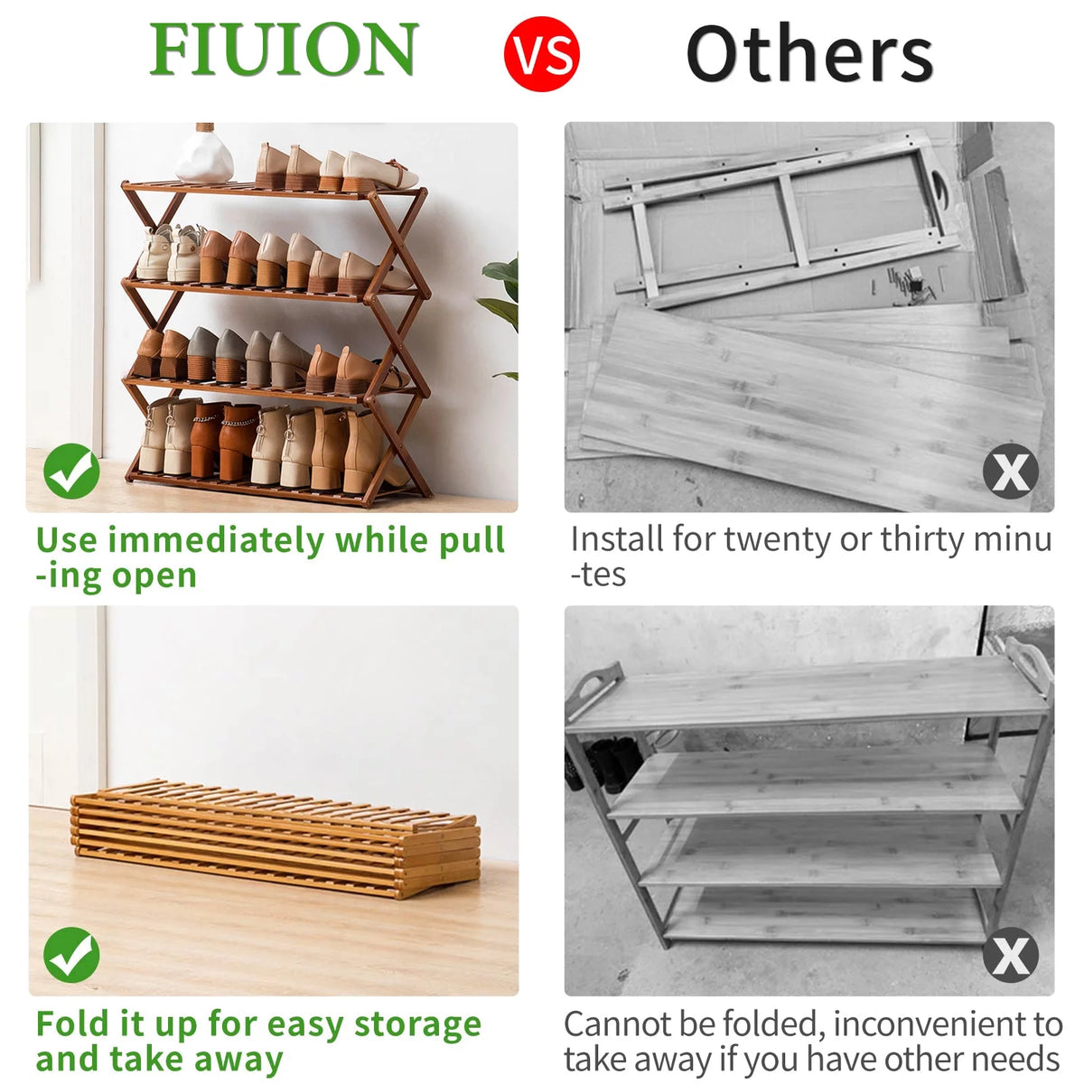 Bamboo 4-Tier Folding Shoe Rack O305