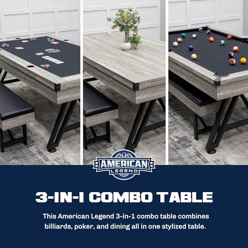 3-in-1 Pool Poker Dining Table Black Felt Flip Top Bench Storage S6827