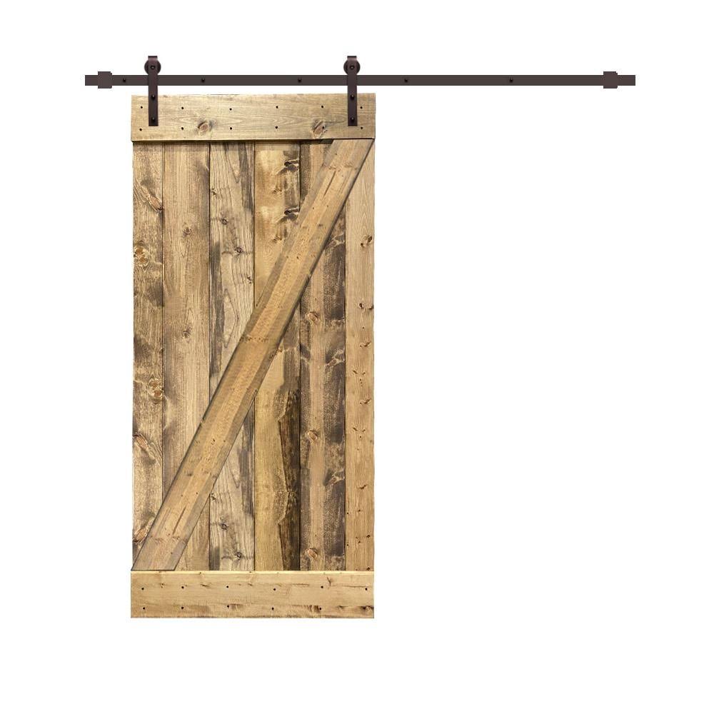 Distressed Weather Oak Stained Pine Wood Interior Sliding Barn Door with Hardware Kit G717