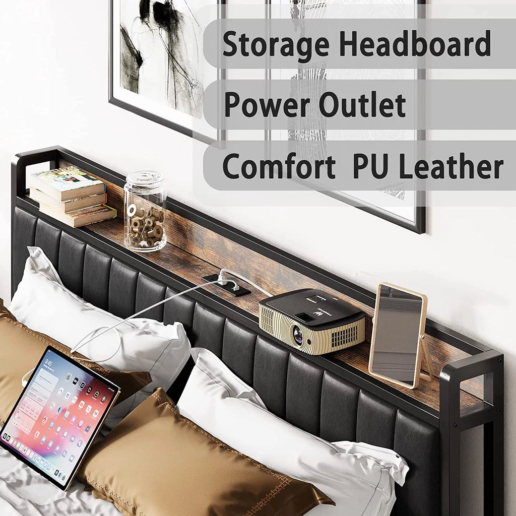 Queen Bed Frame with Storage Drawers Headboard N548