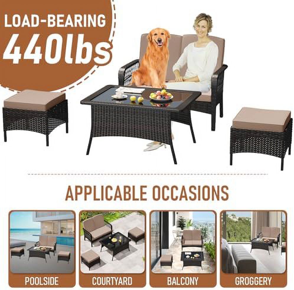 Sand 4PC Rattan Patio Conversation Set with Loveseat and Ottoman Z290788