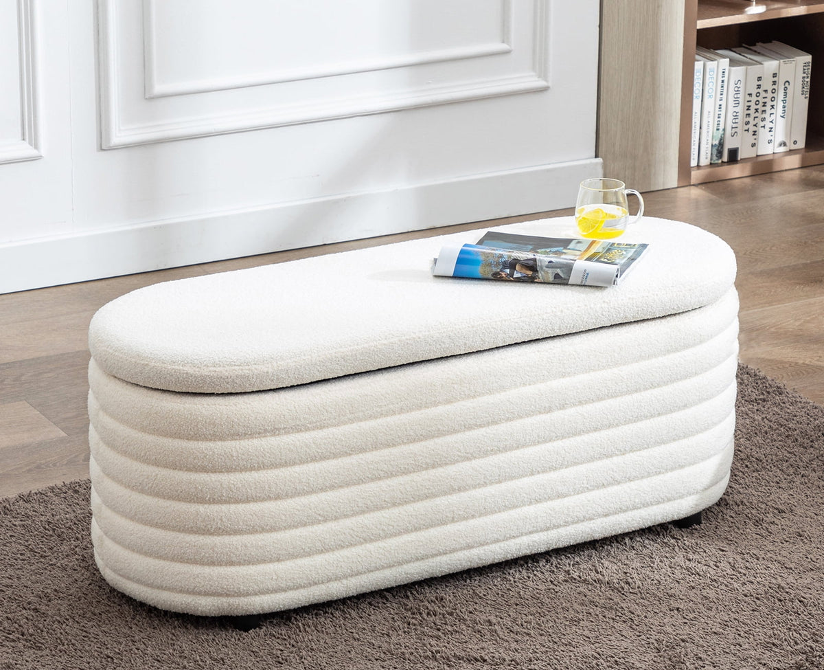 White Upholstered Faux Fur Storage Ottoman Bench L362