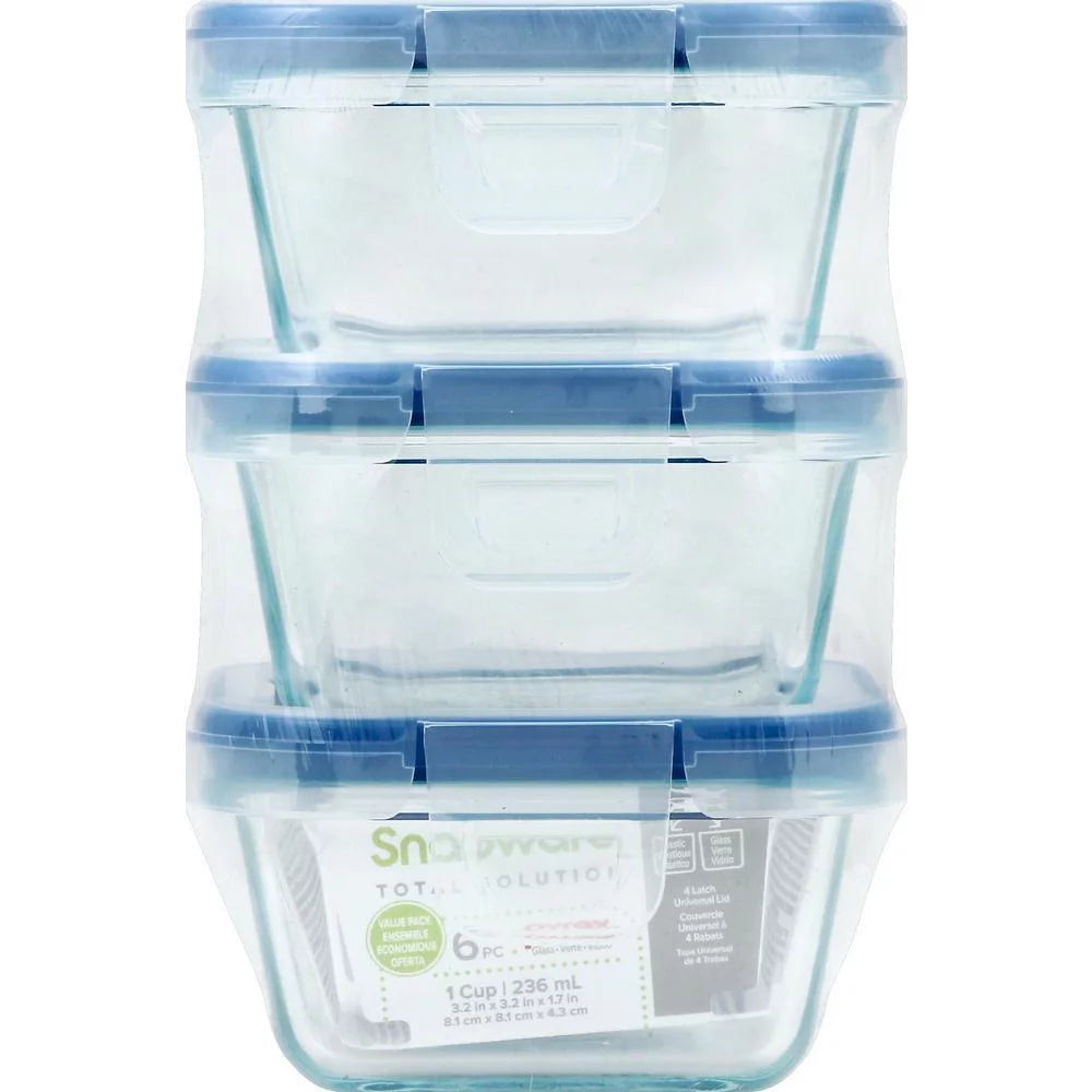 1-Cup Glass Square Storage Container (3-Pack) H270