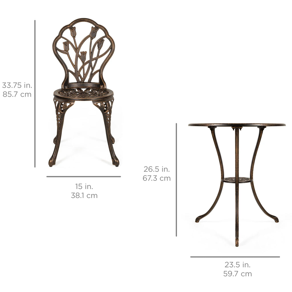 3-Piece Cast Aluminum Patio Bistro Furniture Set J840602