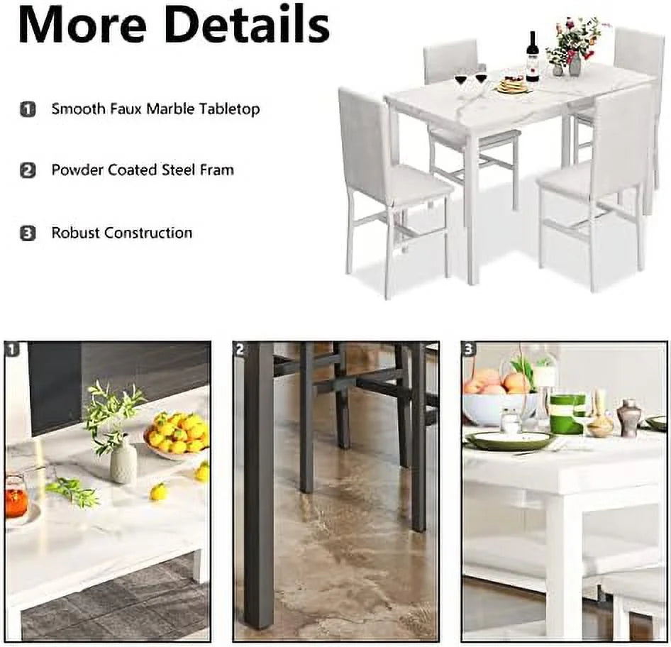 5-Piece Faux Marble Kitchen Table & Chair Set R348351