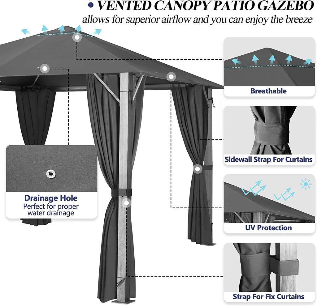 10×10FT Outdoor Patio Gazebo with Vented Polyester Roof, Powder-Coated Aluminum Frame M1802