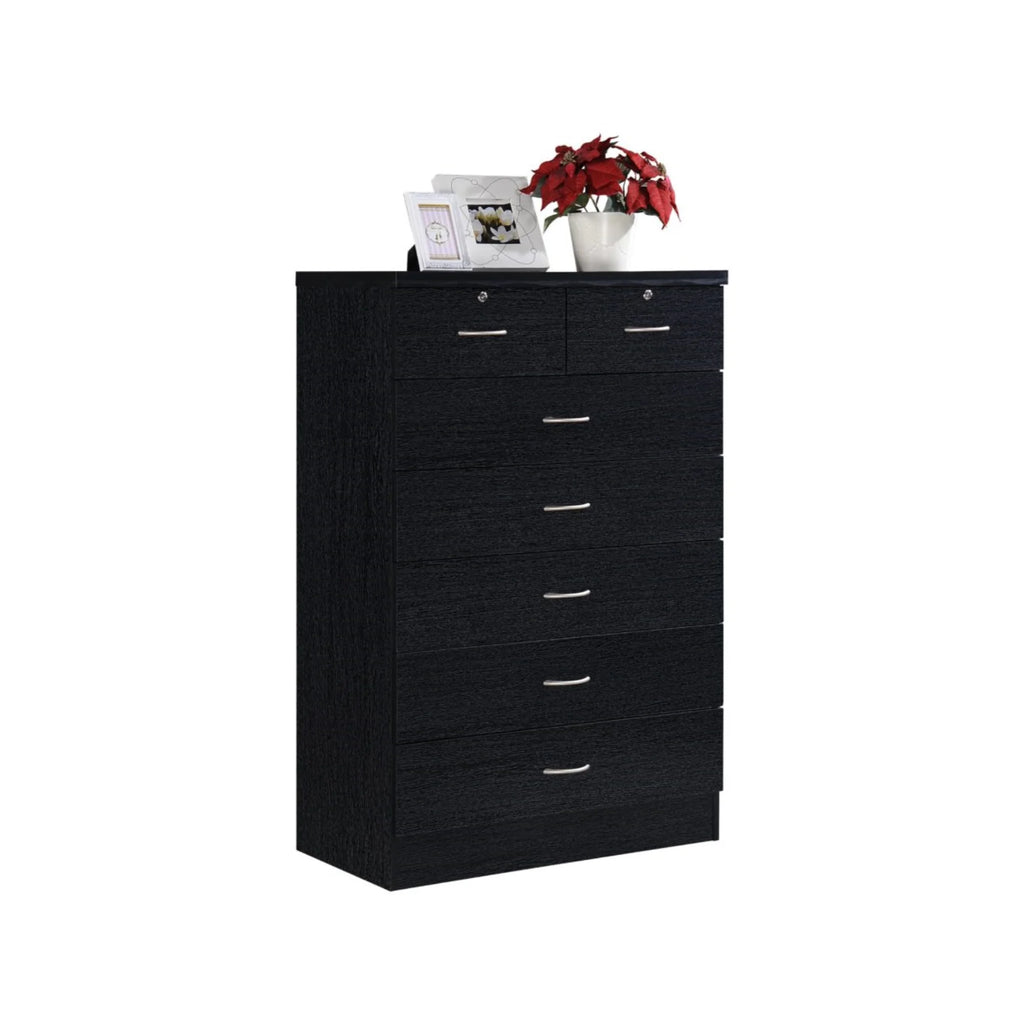 7 Drawer Wooden Dresser Chest with 2 Top Locks, Cherry R81332