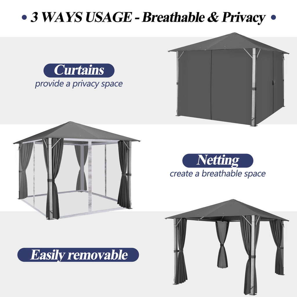 10×10FT Outdoor Patio Gazebo with Vented Polyester Roof, Powder-Coated Aluminum Frame M1802