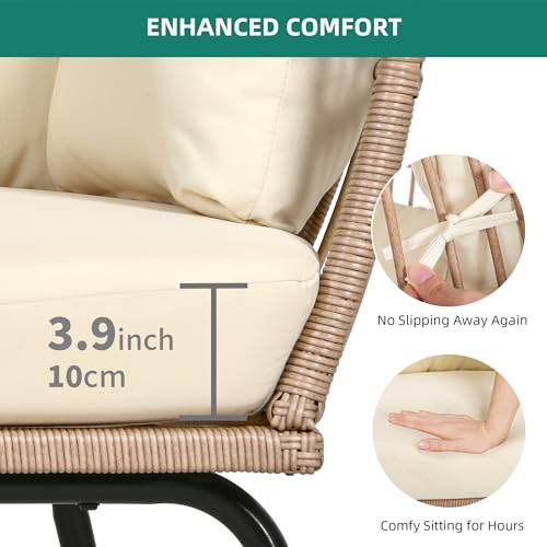 Beige Rattan Egg Chair with Ottoman Steel Frame Y395