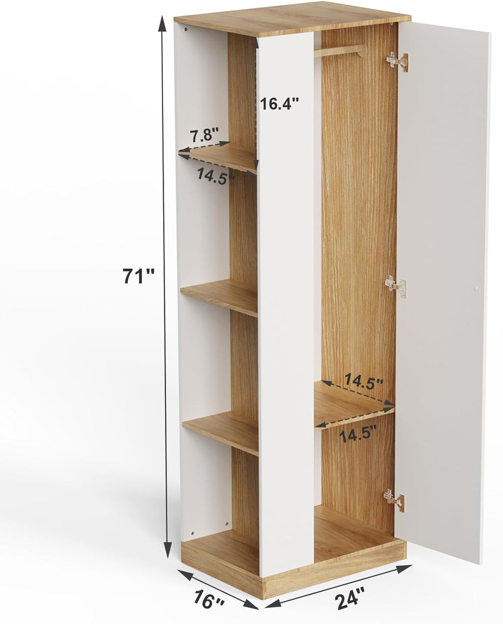 White Wardrobe Closet with Hanging Rail, 16" D x 24" W x 71" H O2556