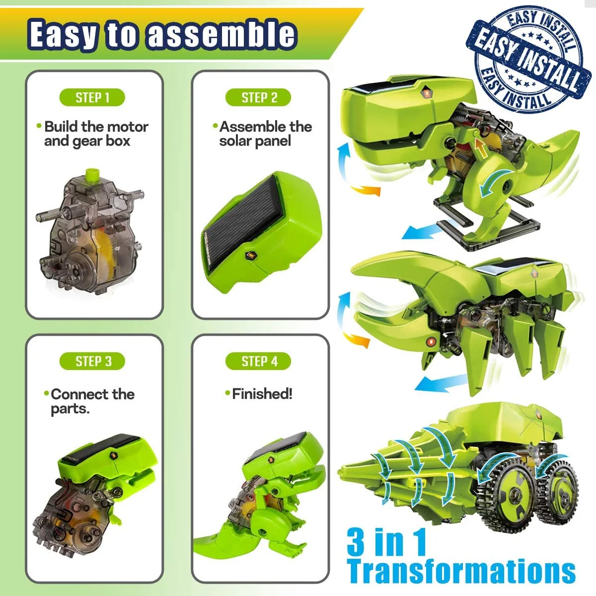 STEM Projects Solar Robot Kit 3-in-1 DIY Dinosaurs Robot Science Kits Toys U8173