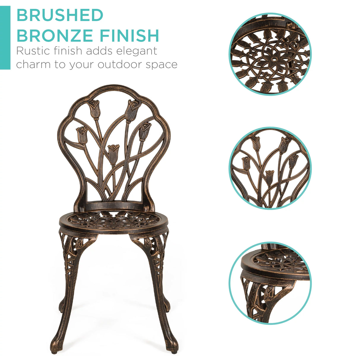 3-Piece Cast Aluminum Patio Bistro Furniture Set J840602