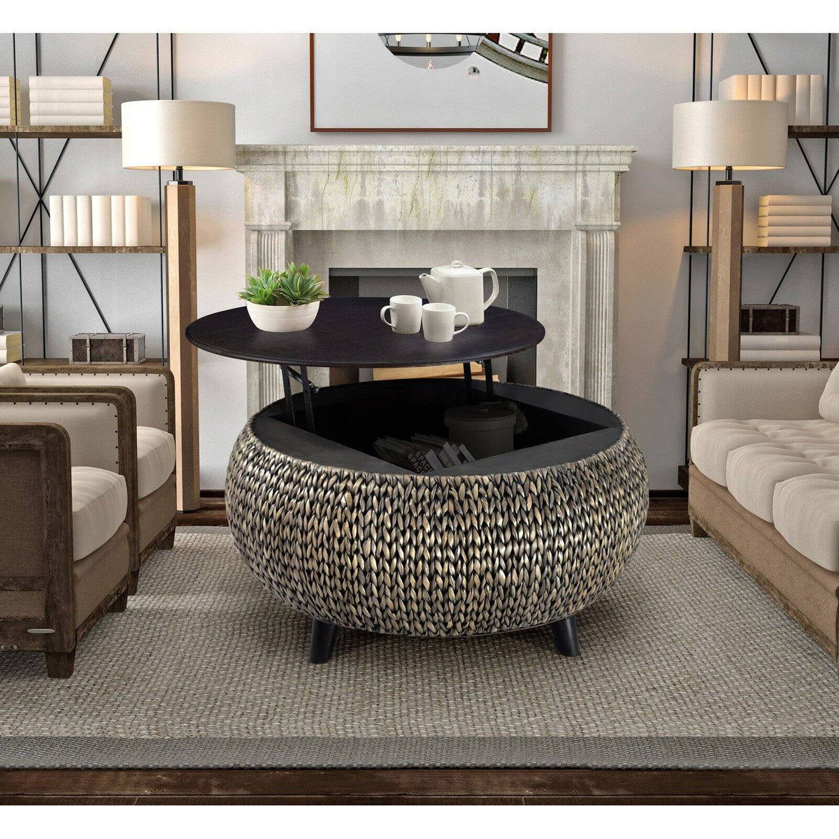 Round Wood Coffee Table in Gold R929305
