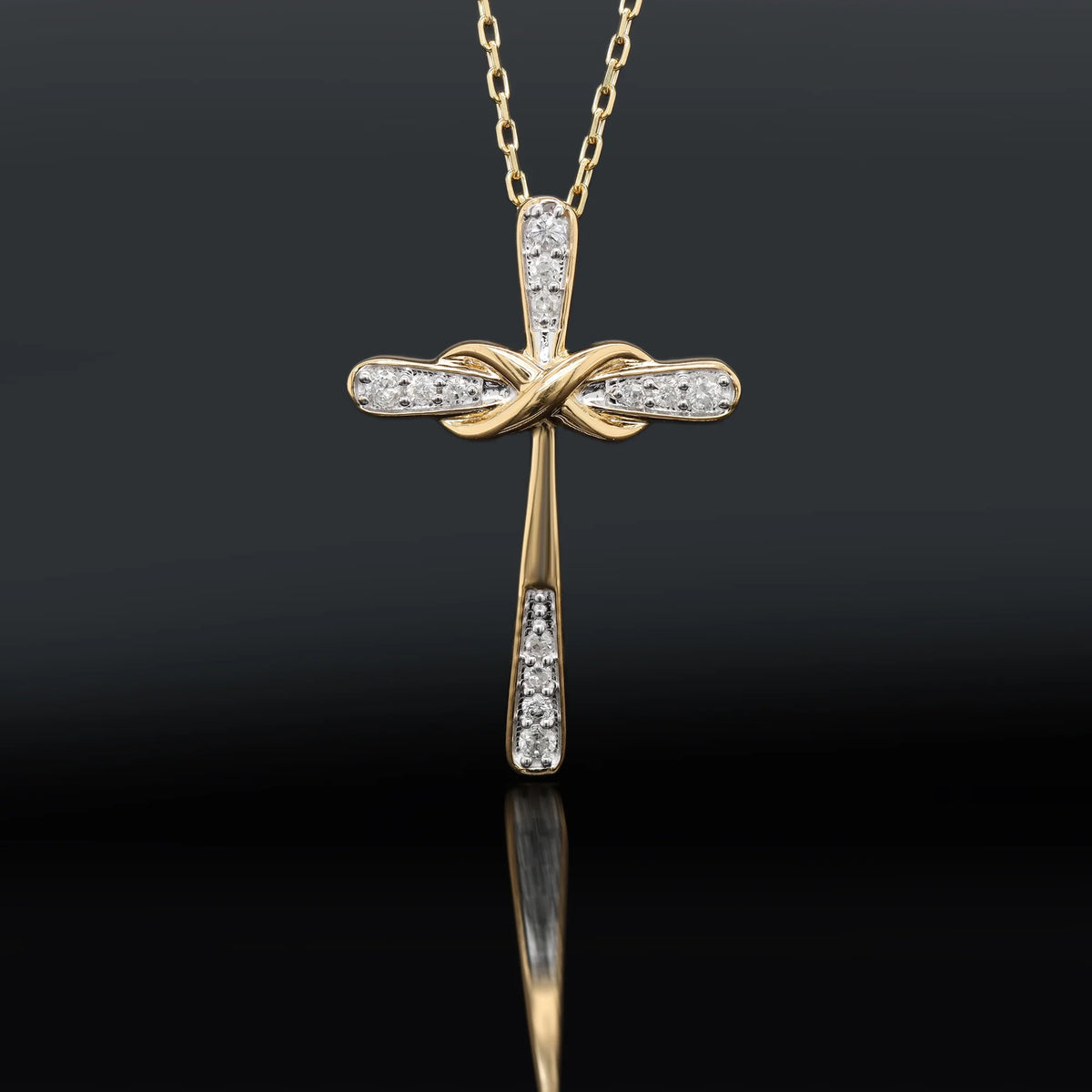 18K Yellow Gold Plated Diamond Cross Pendant Necklace P26671