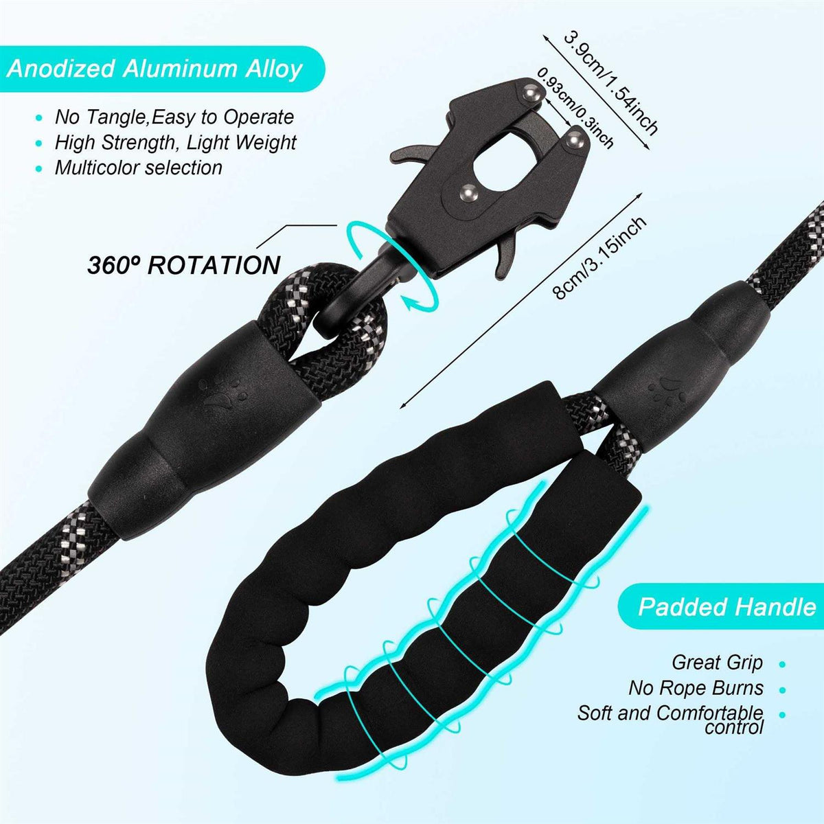 Heavy Duty Reflective Nylon Dog Leash with Aluminum Locking Clip J78088